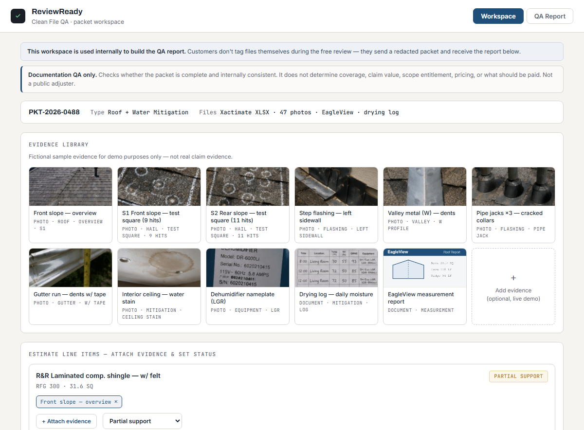 ReviewReady Roofing QA Workspace Preview